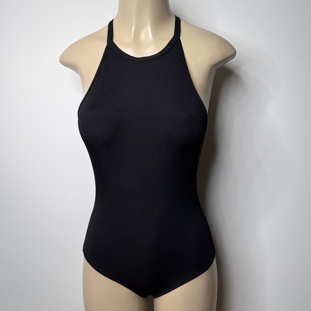 Sleek Black Halter Bodysuit